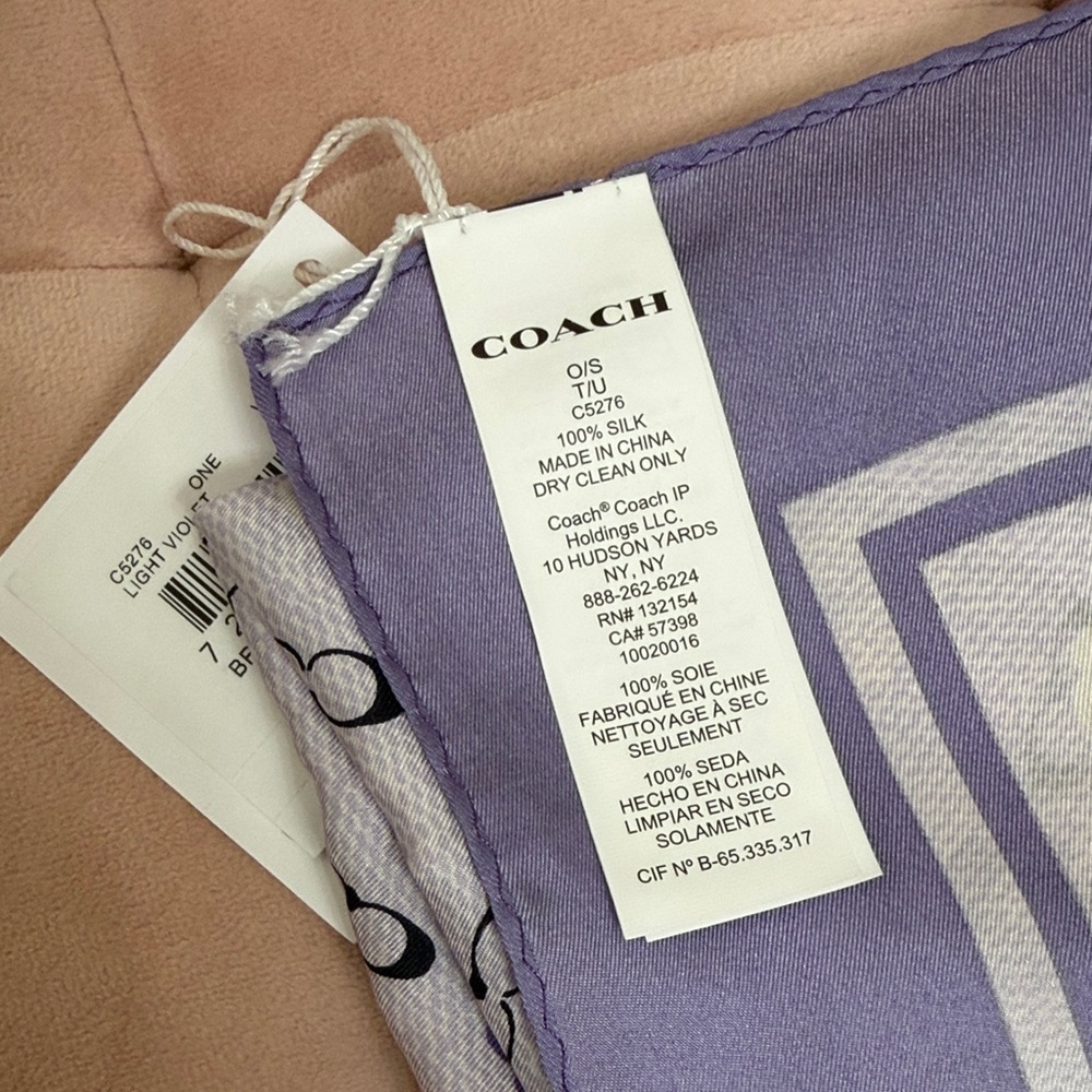 Coach Light Violet Tea Rose Large Square Silk Scarf - Picture 5 of 8